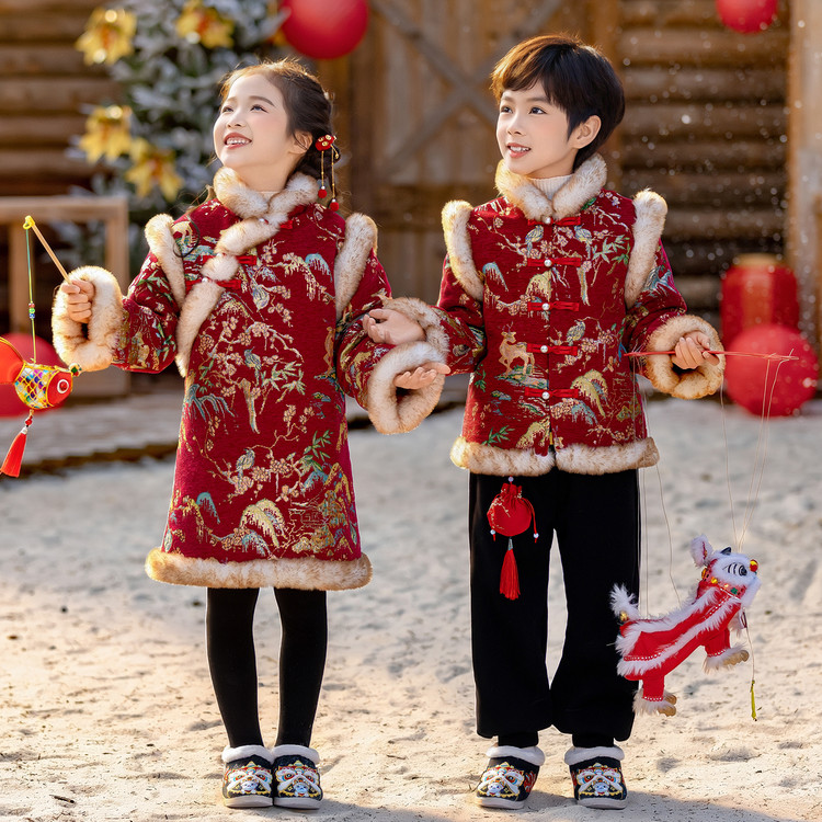 新年新款冬季女童唐装新年礼服宝宝拜年服喜庆过年衣服儿童汉服