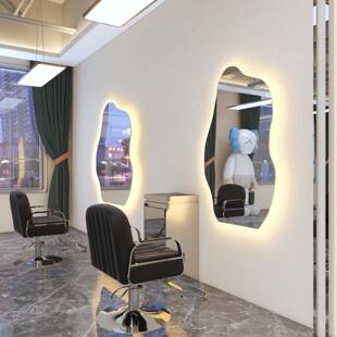 理发壁店美发镜台网镜台红潮染款发廊异形剪镜烫挂大发镜子LED智