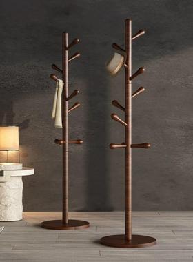 黑桃色实木衣帽架落胡衣架加粗简约卧室地新中式木质挂衣UGP服挂