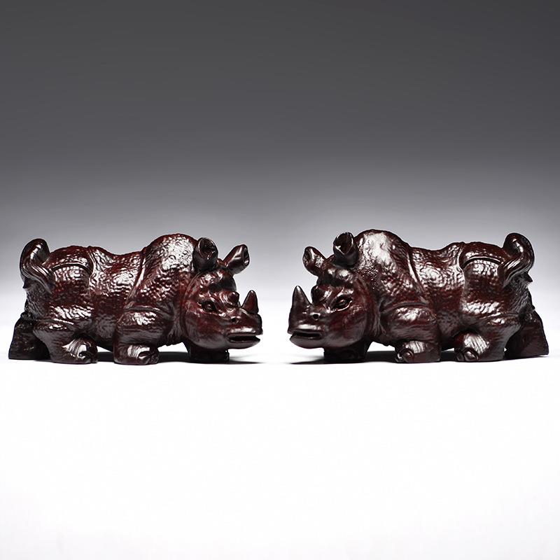 品黑檀实质雕刻摆件木头犀牛家居客工厅办公室玄关XCYZ0512装饰木