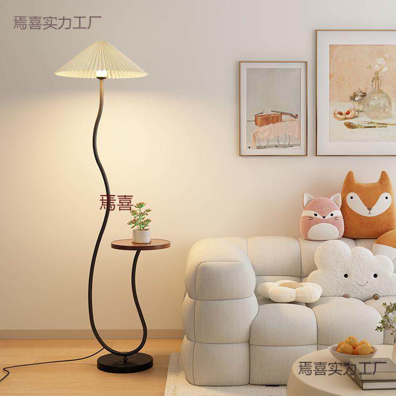 复法式油风落地灯置物架艺一体客厅卧室沙发旁奶边几术726古氛围