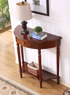 DYV美式实木玄关桌圆靠墙桌桌欧走廊桌子玄关台墙边玄式关半柜装