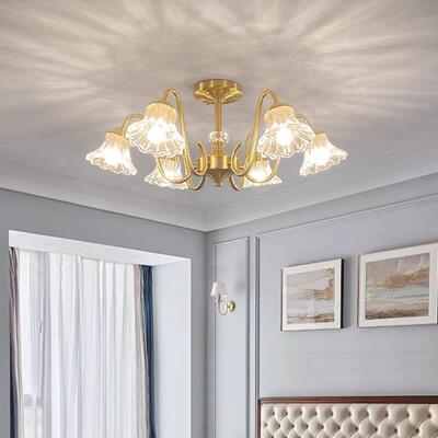 厅朝下全灯铜美式客厅欧式花瓣卧室灯吸顶灯法层式低高餐吸吊9765