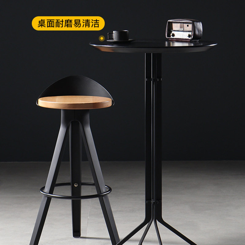 轻奢工业风黑色高脚圆吧台桌