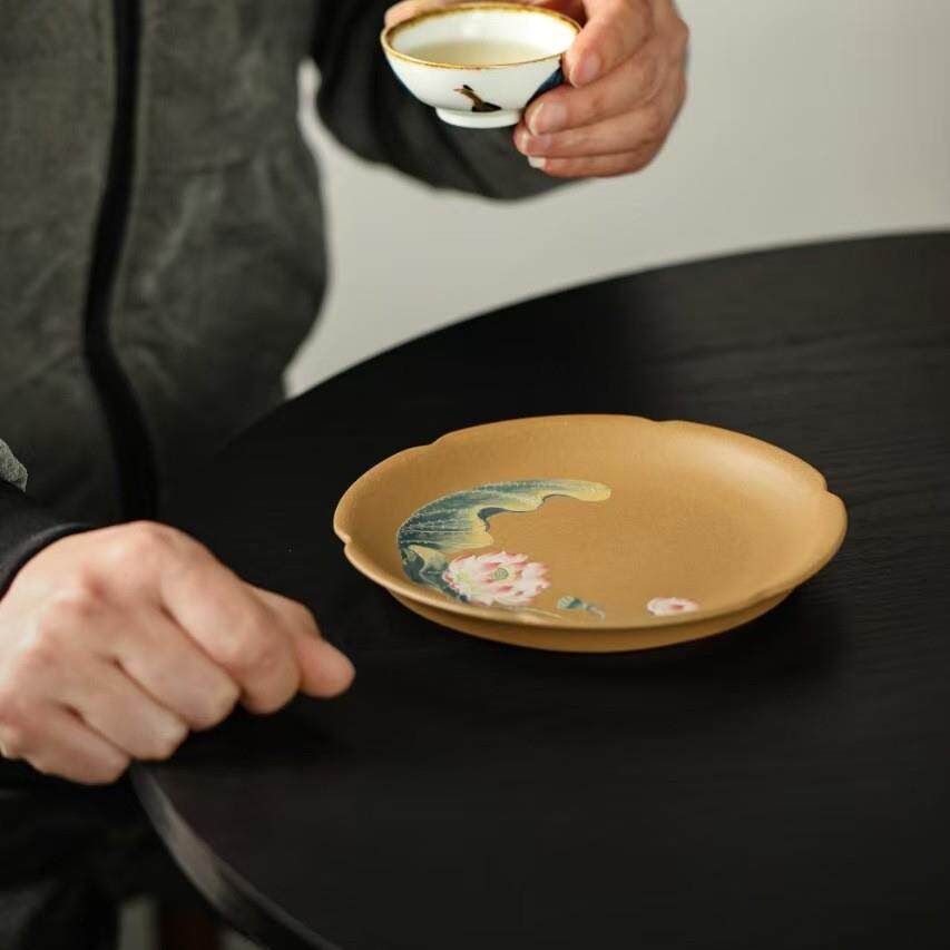 宜花兴原紫砂壶承矿创意精品泥果绘荷壶托盘GKC茶具配件