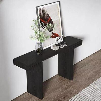 现代风实木玄桌靠墙桌轻奢简REB供约入户蜡木玄关桌台关极白窄条