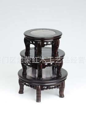 黑檀大理石底座实木嵌中头式工艺品摆QAF件奇石花瓶底座圆木质托