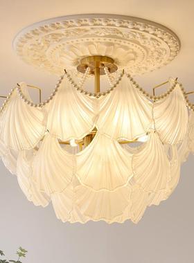 法式吊灯奢珍珠贝室壳玻璃客厅主54044灯复田古园简约浪漫餐厅卧