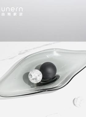 简约现代透明玻纳璃水果盘桌面摆件样桌板间处售IFW楼客厅餐托盘
