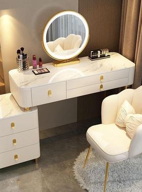 新QRA款全实木约梳妆台网红轻奢卧室化现代简妆镜岩板桌柜体一化