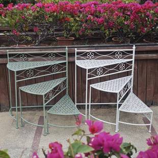 户QVM外盆阳台四级花架庭院艺多梯收纳三层室圆弧铁形肉阶形梯扇