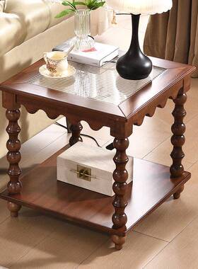 小型中式复古全实木玻沙璃台面发茶侧面正方形阳ZVR台泡置物边茶