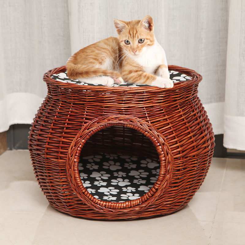 藤编猫窝四季通用夏天凉窝封闭式双层猫屋猫房子猫别墅猫舍猫笼子