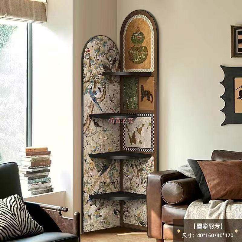 中古风落地摆件客厅电视柜屏旁边转角柜风复古物架多层置收100600