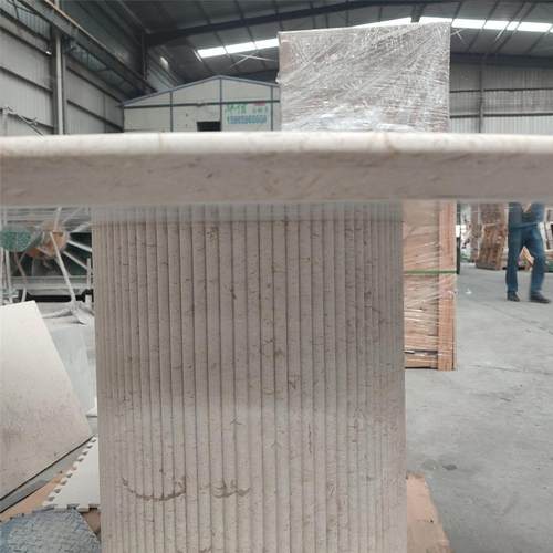 奢大理石家用简轻28784约1桌.6米大餐桌月光米黄石桌圆会客桌圆形