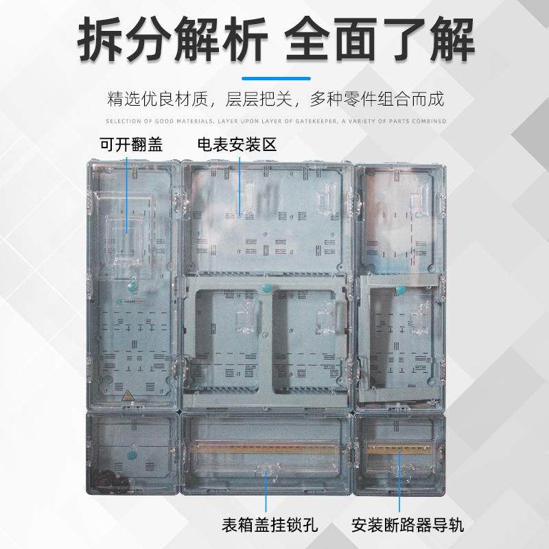 直销PC塑料透三相六表明6回路表三箱相六户户外防雨电六位配电表