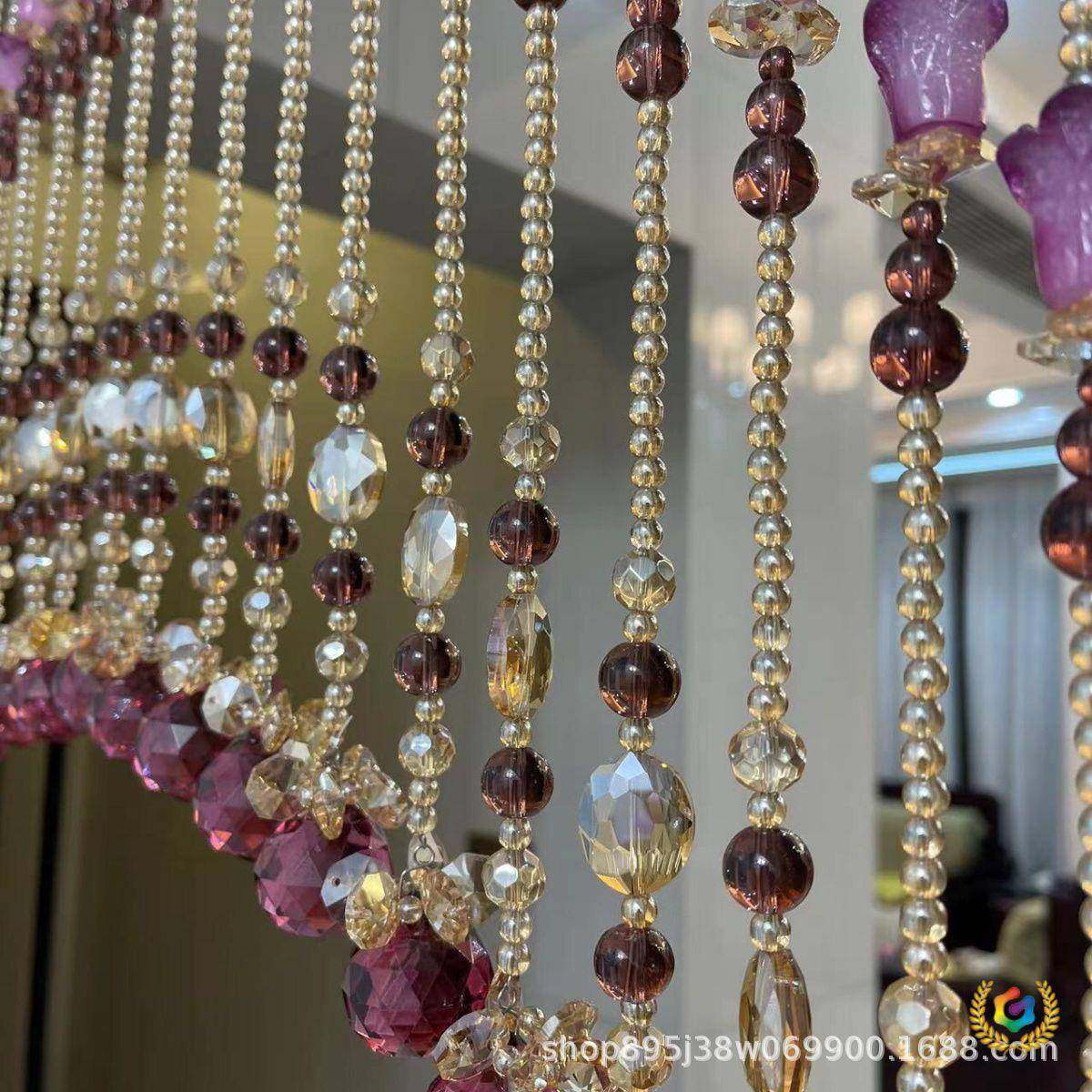 F$p$pb*&?水晶珠帘厨房门帘家用款免打新孔珠门帘加酒红色密聚宝