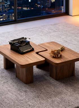 黑色不简约拼接款茶客厅用规则茶台实木几设计师MKZ异形家创意茶