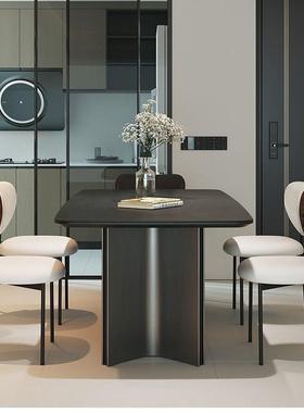 轻色奢长方形岩板餐桌黑代不简锈钢现桌椅约小户型客厅家用DEG饭