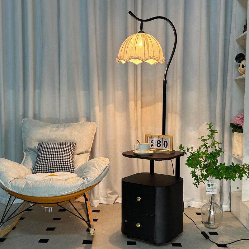 法式室床头柜落地302灯中实木置物架一体立围式台灯古风卧氛茶几