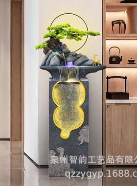 ZKD中式假喷泉流摆件招财客厅电视边办公室阳山台别墅家居水装柜