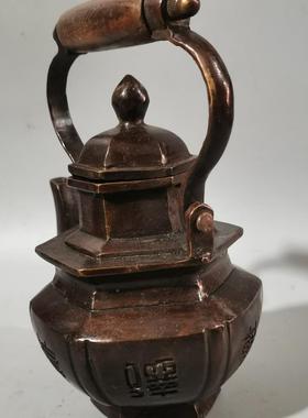 件仿古铜壶八宝酒壶摆八古玩铜器收复古铜宝酒壶家藏居装饰工艺品