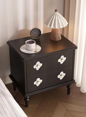 式复古床头柜实矮AJL木型收纳黑色中古风小储物柜家用卧室床法边