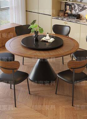 法式中古风圆桌白蜡木实餐桌餐桌椅家木用OVZ小户型拼花合圆组形