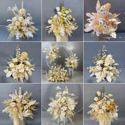 婚庆引花摆件盆花桌tj#fgu+f花婚迎礼宾区背装景饰花点t台布置绢