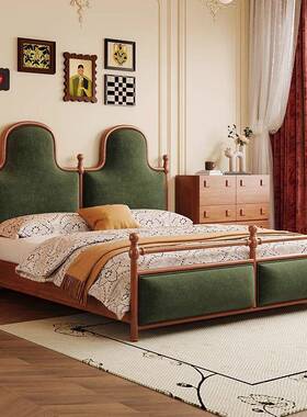 复法式黎床头软包1.5M1.实8M双人床黑色KKD巴古床中古风美式木床