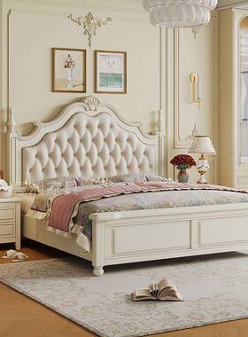 美式实木床1.8米主卧家高米GEF档豪华白色公用主床15可储物.网红