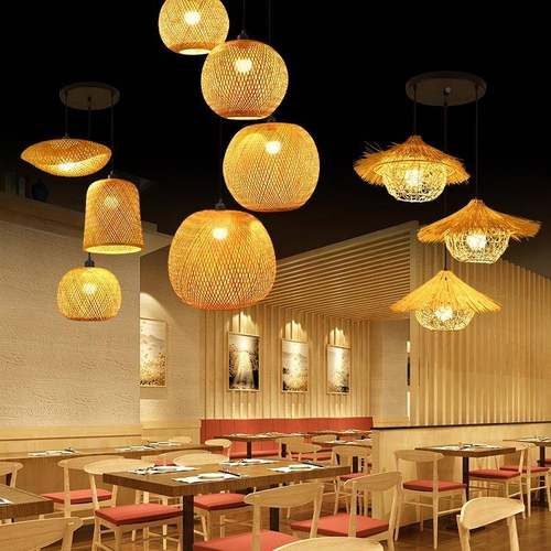 竹组合编吊灯餐卧室客厅民宿厅灯笼中式复古藤969编多头梯楼竹艺