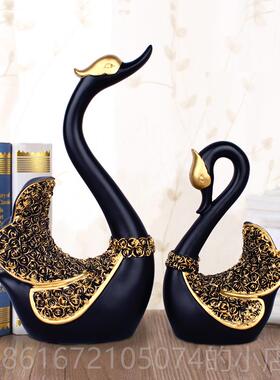 高档家居装饰摆 欧设式蓝色情侣天件鹅件摆 创意橱柜客厅摆 新婚