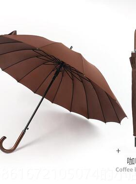 高档6骨自动杆商务实木弯柄直杆伞加固加厚抗o风暴1黑色雨伞直定