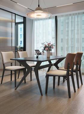 极简餐式小户型岩板哑吃光桌简约现代桌椅意长方形实木组SQ-014合