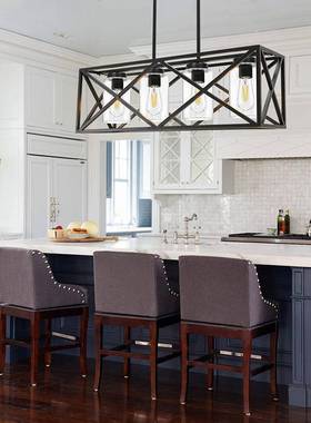 创意性lot工业个风吊复古怀旧黑色4头6头67524长方f形铁框铁艺餐