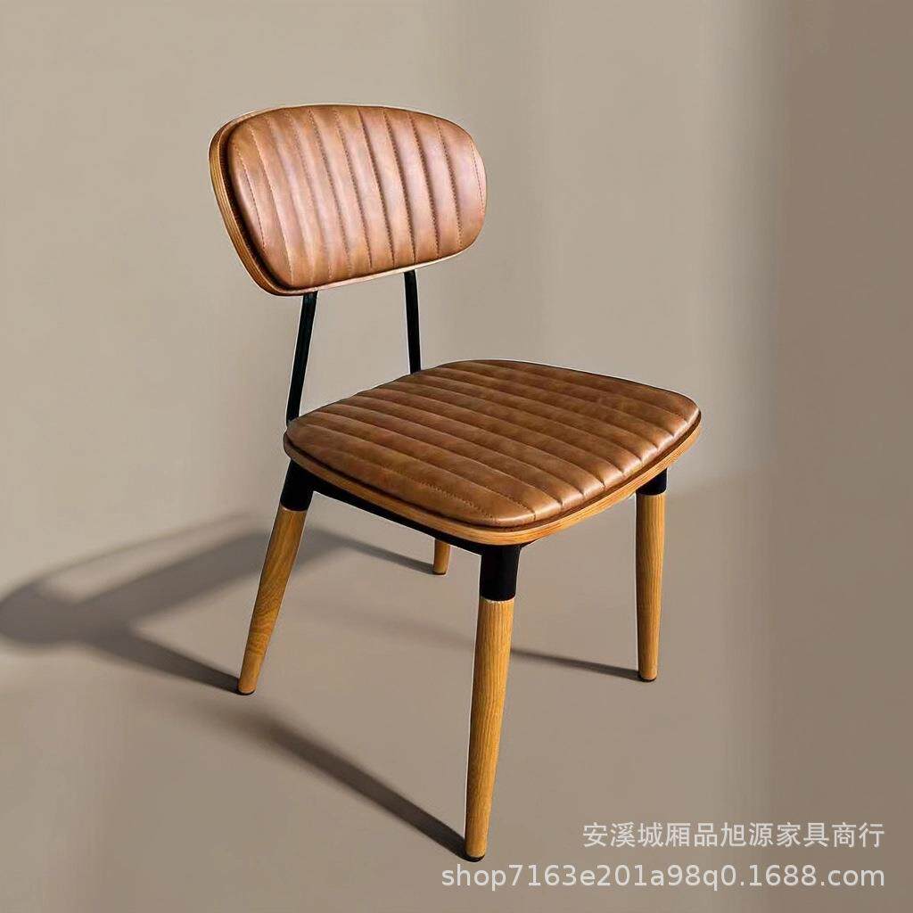 美式餐厅复古皮革餐椅外贸拆装铁艺餐椅主题咖啡厅秀爱你靠背椅子