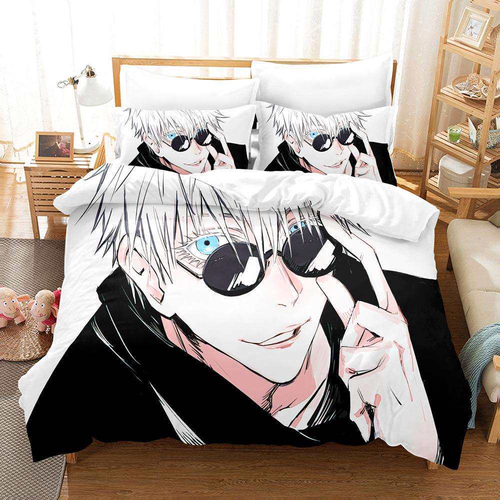 厂家跨境直供三件套3D数码印花被套枕套床品咒术回战床模图