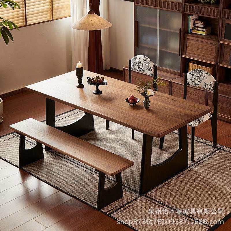 北欧黑胡桃木复古实木餐桌家用客厅别墅吃饭桌子高档西餐厅接待桌