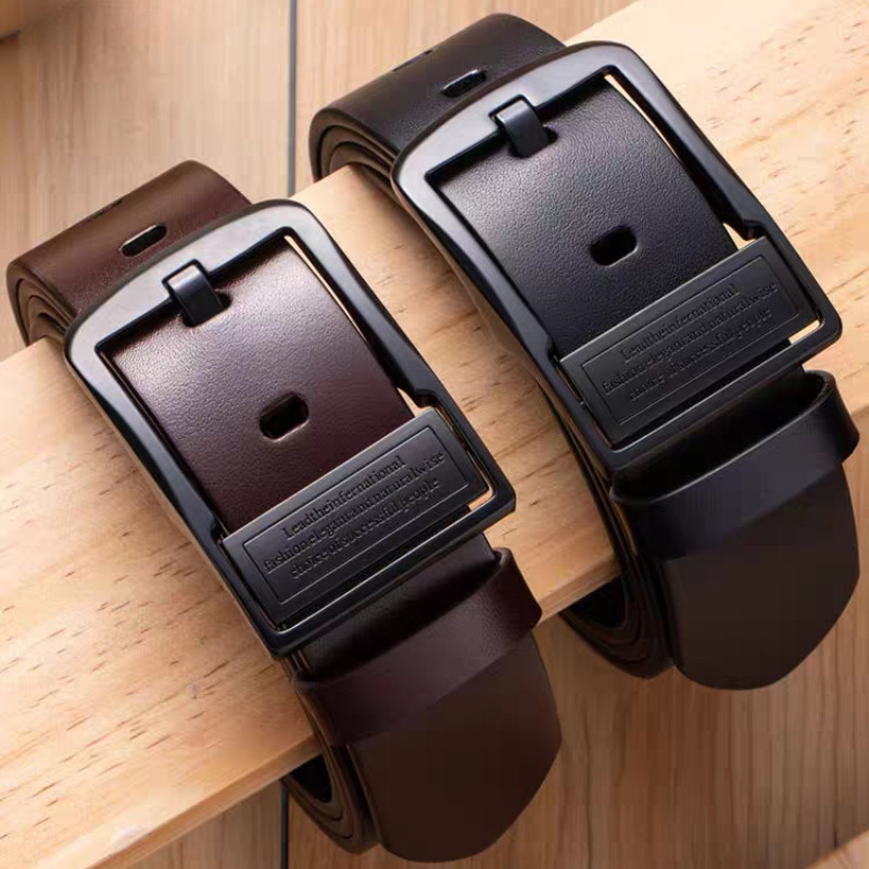 【】保罗男士复古针扣牛皮皮带