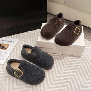 百搭两穿毛呢懒人小个子棉鞋 新款 女冬季 加绒保暖内增高勃肯鞋