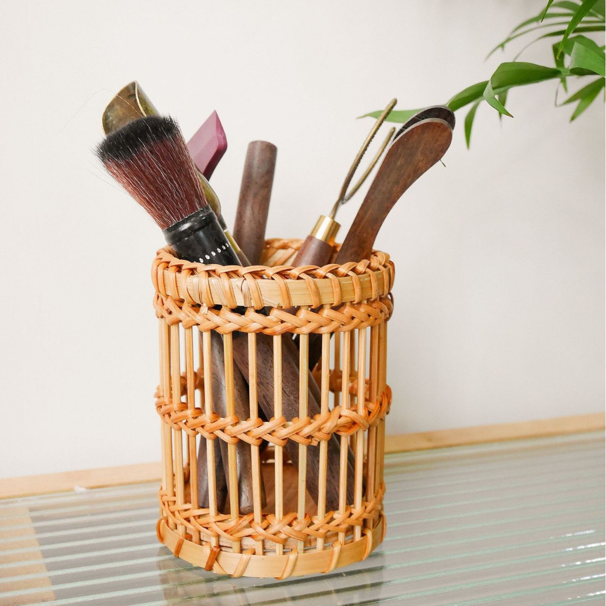 越南竹编复古木质编织笔筒桌面