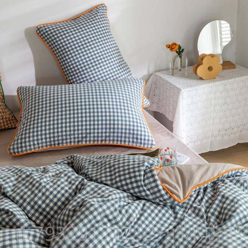 高档古格子 色织水洗棉纯棉四件式蓝格纹嵌线 被线套 文艺风床品2,床上用品,床品套件/四件套/多件套,淘宝优惠券,粉丝福利购,淘宝优惠卷