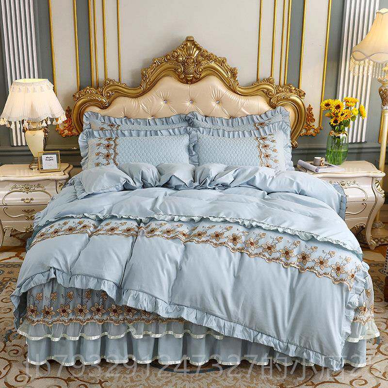 高档式夹棉床欧裙件套纯棉蕾丝床四套床罩春被套加厚保暖秋款床上