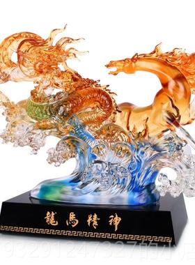 高档琉龙摆件老总经理办公板室桌璃面装饰品设公司开 摆业礼品风