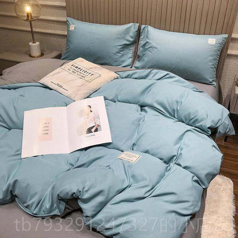 高档IN尚灰色泡泡纱贴床上用品床笠四件套被套床单人宿舍三件S标