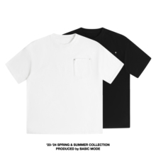 【BASIC MODE】320g重磅纯色纯棉铆钉口袋设计宽松廓形短袖T恤