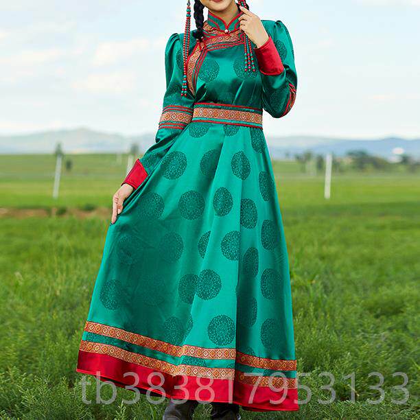 高档古蒙袍舞女生活装长款日常服成人蒙古服装红色礼服演出演蹈服