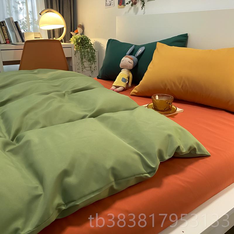 高档is简四约混搭风床笠件套水洗棉床上用n品色1.撞8被套单人床三