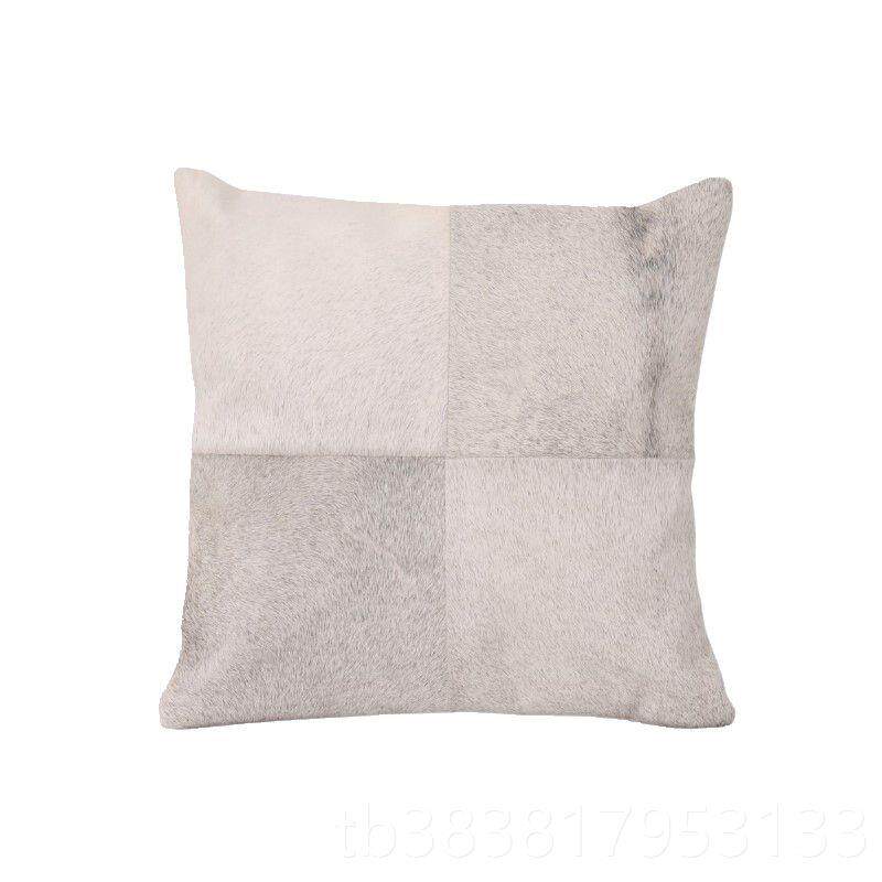 高档欧式奶牛皮抱枕真皮方枕档毛靠枕家居样板酒店房软装皮高抱枕